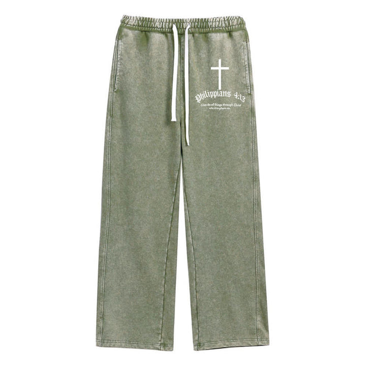 Christianartworkshop Philippians 4:13 Cross Mineral Washed Sweatpants - Army Green - 2XL - image 17