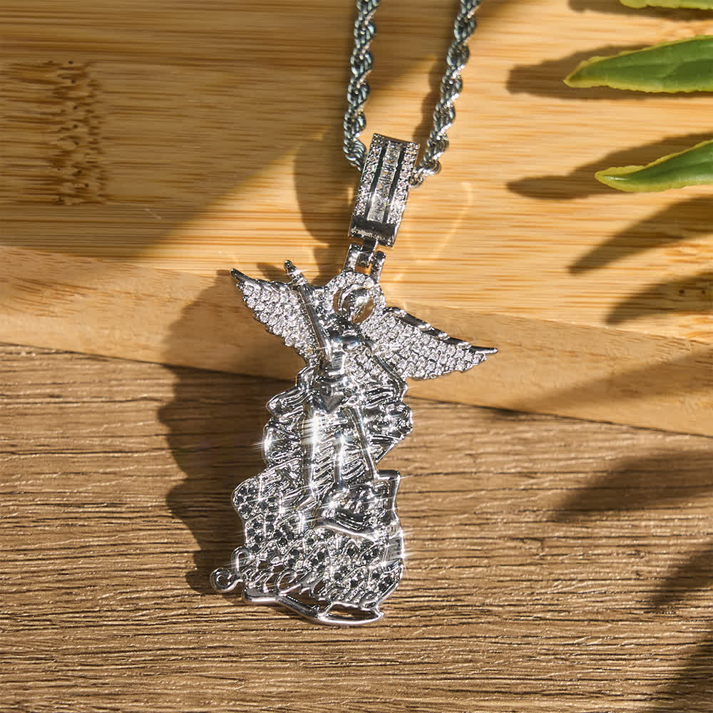 Christianartworkshop Intricate Jeweled St. Michael Pendant Necklace: Token Of Noble Divine Triumph - Silver - image 0