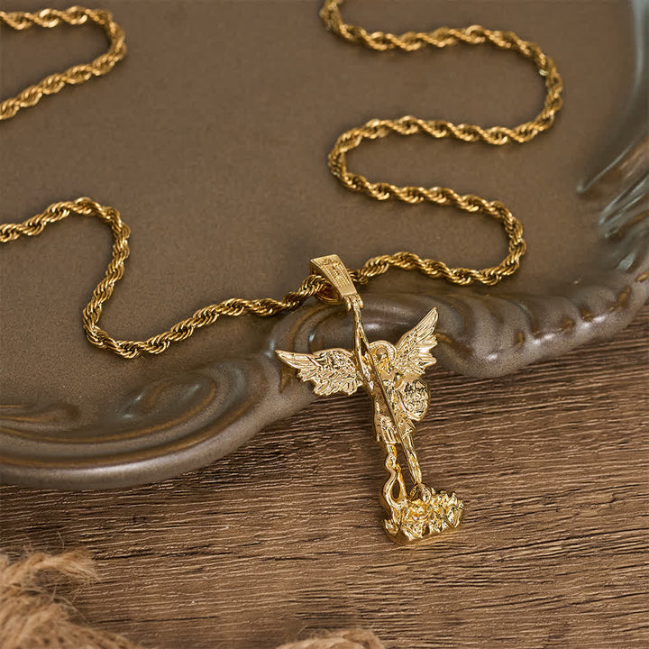 Christianartworkshop Ornate 3D‑Cast St. Michael Character Chain: Symbol Of Unwavering Heavenly Valor - Golden - image 0
