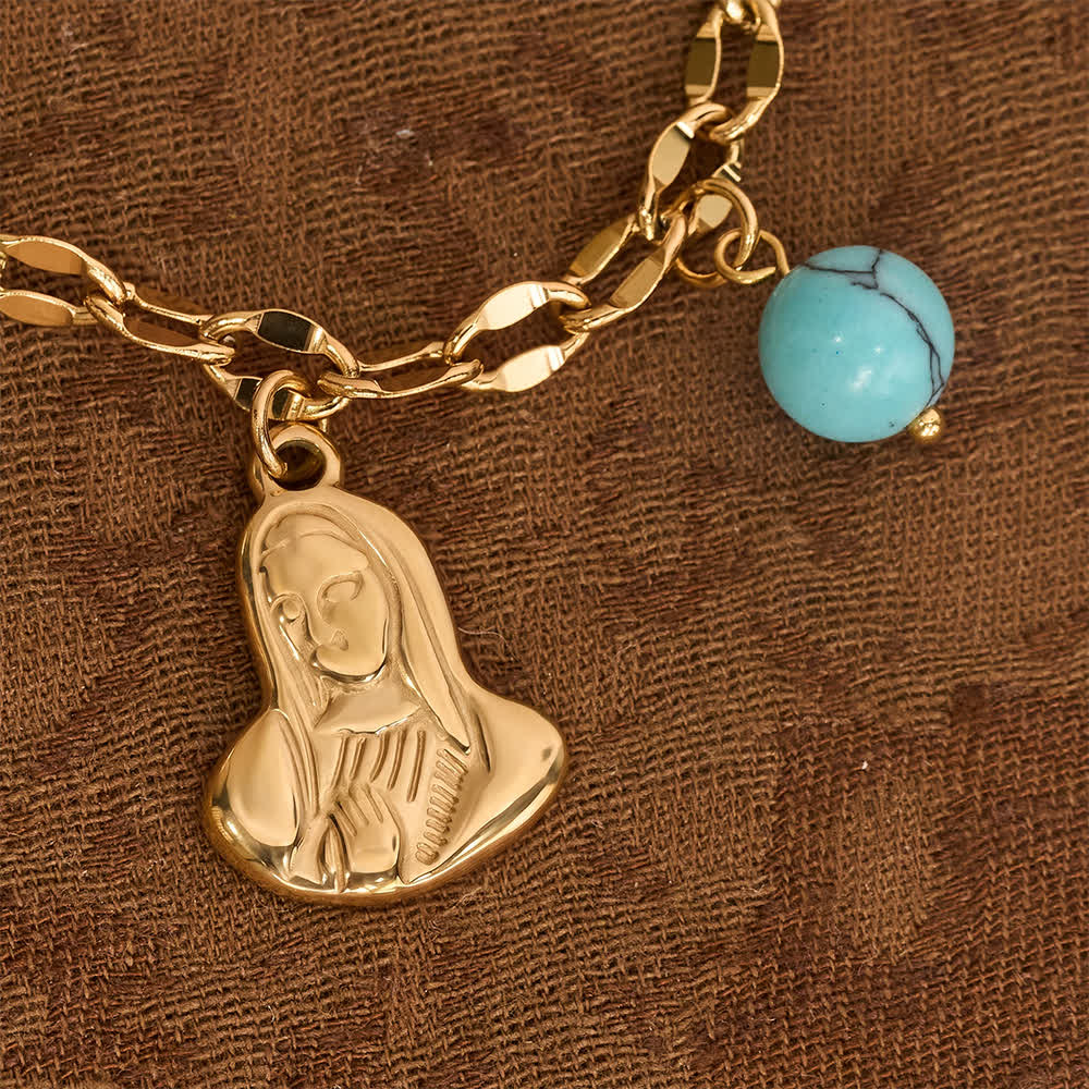 Christianartworkshop Multi Charm Necklace With Cross Crucifix Our Lady Emblem Of Gentle Heavenly Solace - image 5