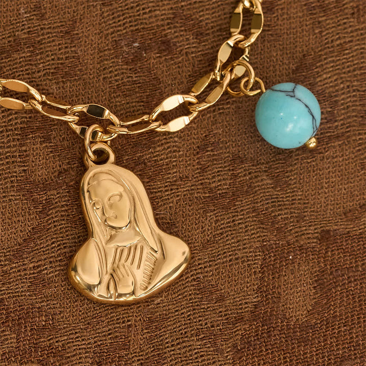 Christianartworkshop Multi Charm Necklace With Cross Crucifix Our Lady Emblem Of Gentle Heavenly Solace - image 5