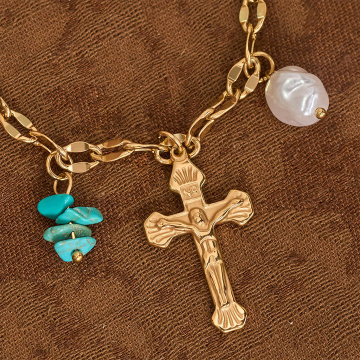 Christianartworkshop Multi Charm Necklace With Cross Crucifix Our Lady Emblem Of Gentle Heavenly Solace - image 4