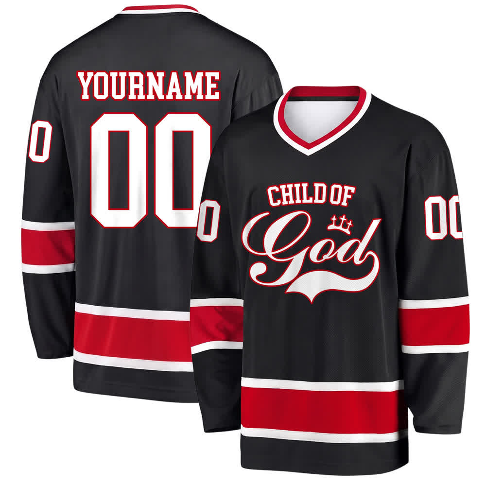 Christianartworkshop Child Of God Print Faith Statement Name & Number Customized Hockey Jersey - Black - 5XL - Name & Number Customized - image 15