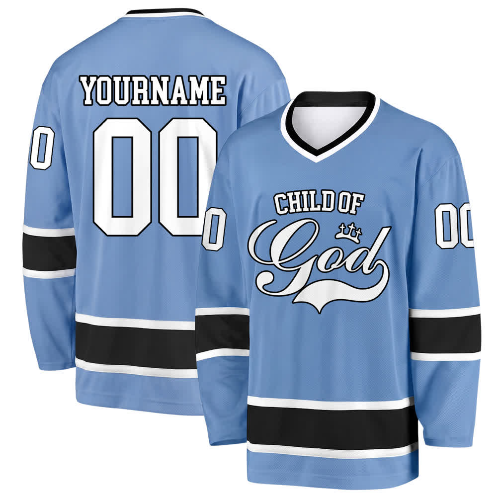 Christianartworkshop Child Of God Print Faith Statement Name & Number Customized Hockey Jersey - Sky Blue - 5XL - Name & Number Customized - image 25