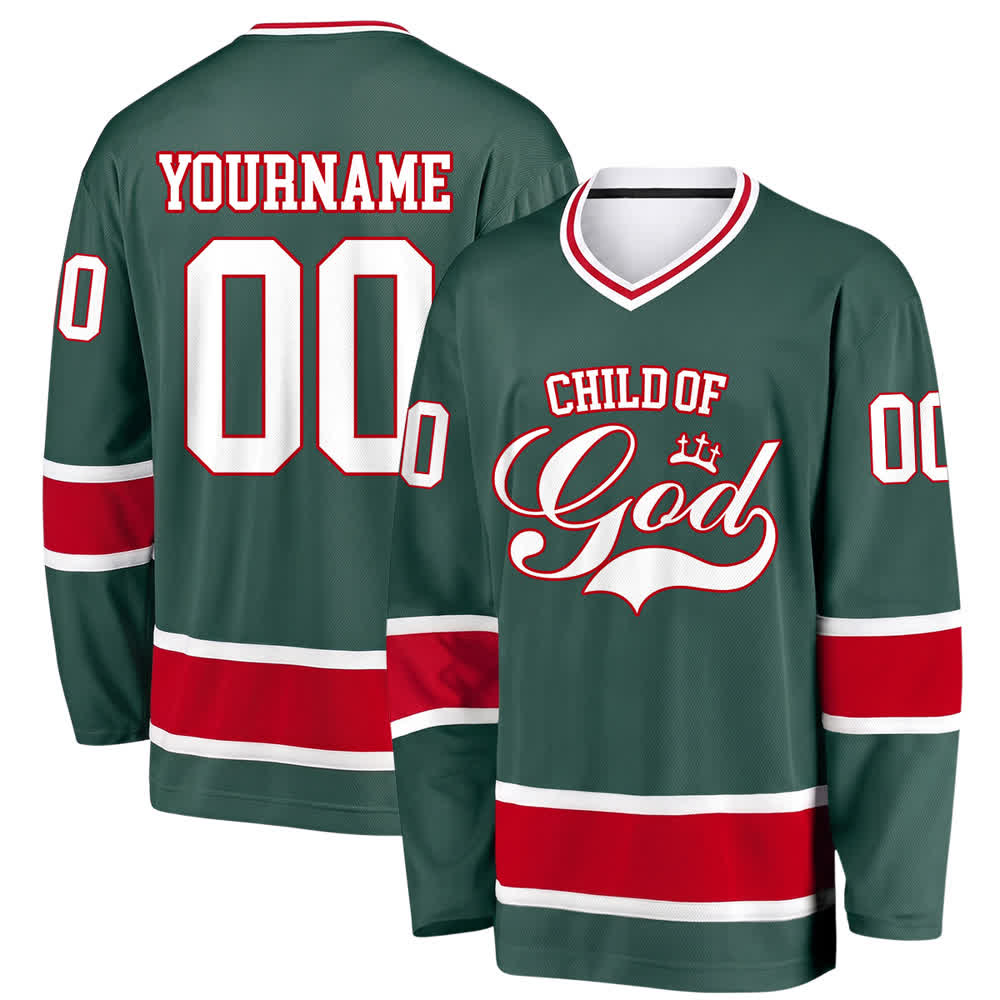 Christianartworkshop Child Of God Print Faith Statement Name & Number Customized Hockey Jersey - Army Green - 5XL - Name & Number Customized - image 20