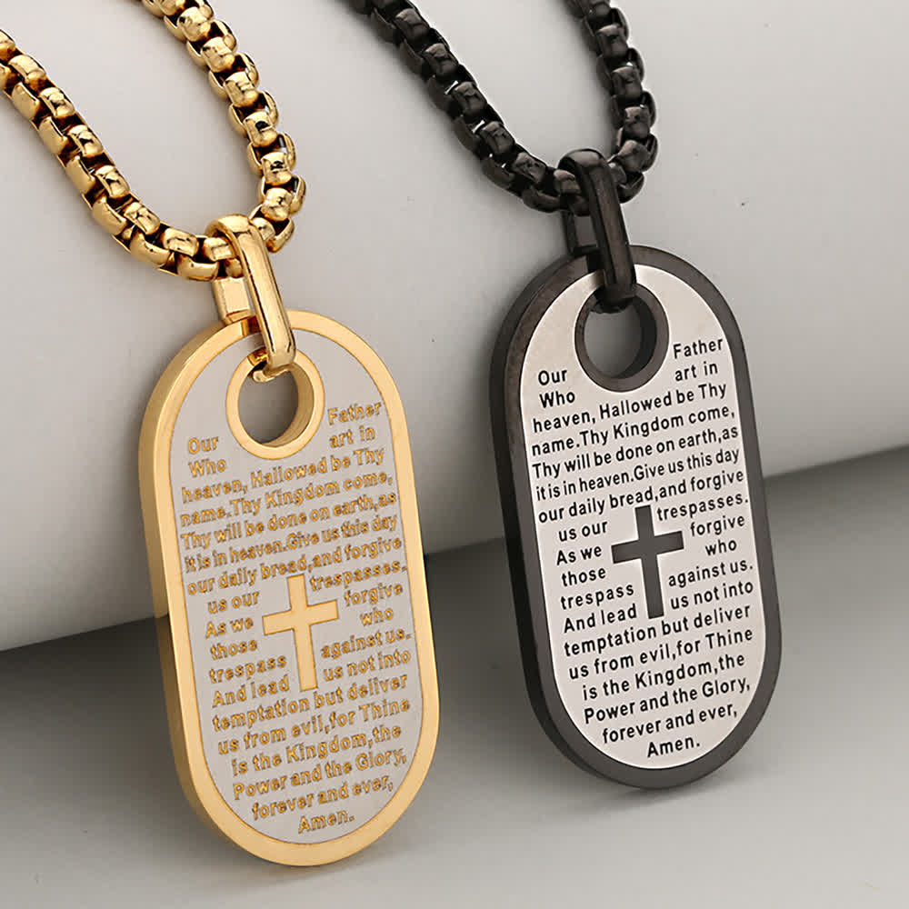 Christianartworkshop Scripture Etched Dog Tag Chain With Cross Token Of Sincere Divine Comfort - image 0