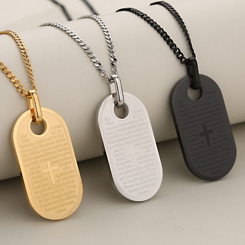 Christianartworkshop Scripture Etched Dog Tag Chain With Cross Token Of Sincere Divine Comfort - image 1