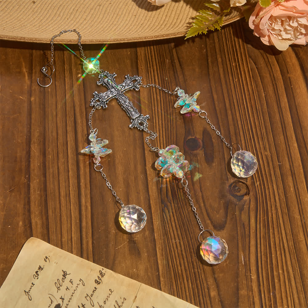 Christianartworkshop Multi‑Strand Crystal Hanging Ornament With Cross Token Of Serene Divine Comfort - image 1