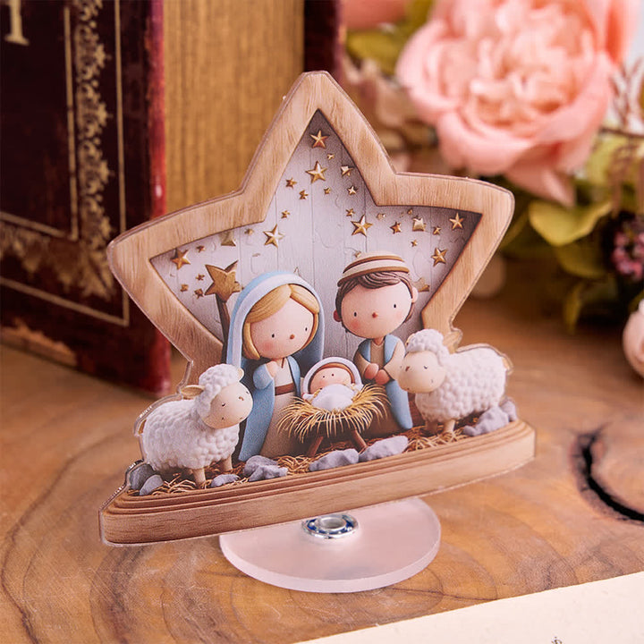 Christianartworkshop Cartoon‑Style Nativity Acrylic Desktop Ornament - image 1