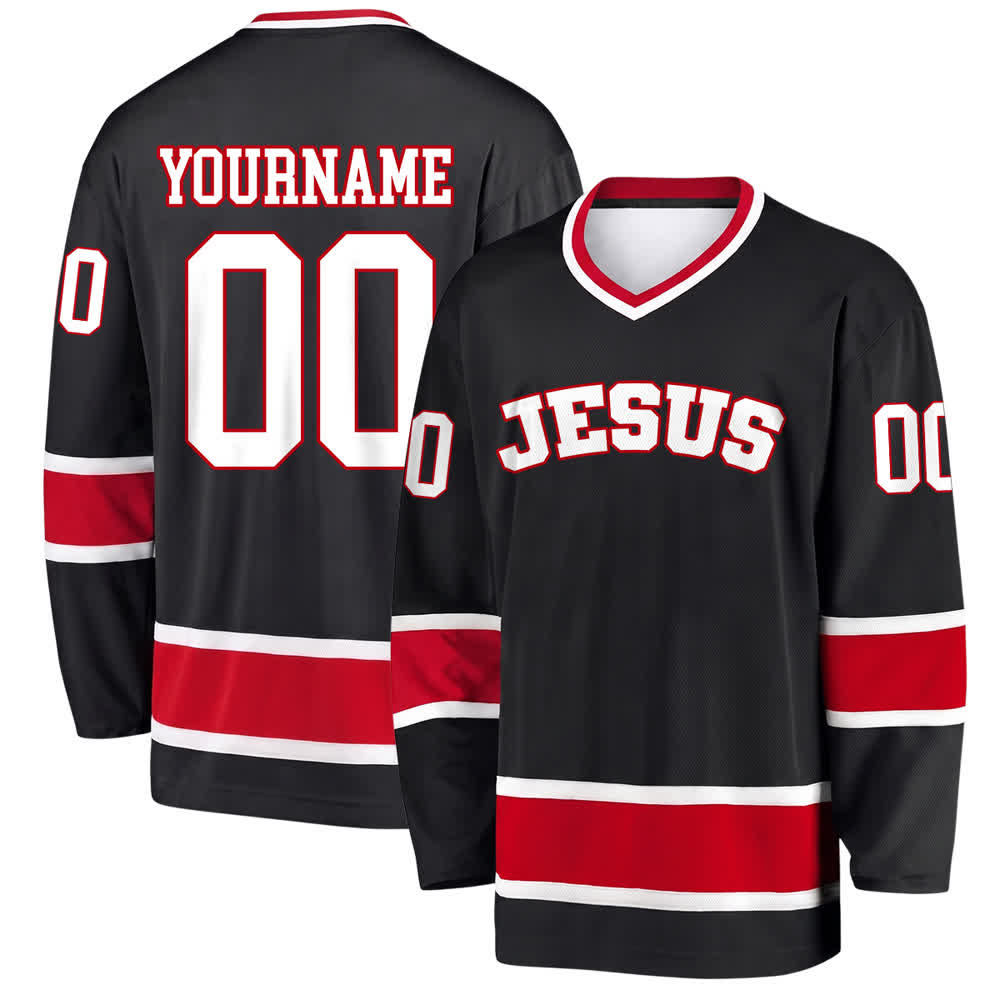 Christianartworkshop Bold JESUS Faith Statement Name & Number Customized Hockey Jersey - Black - 5XL - Name & Number Customized - image 0