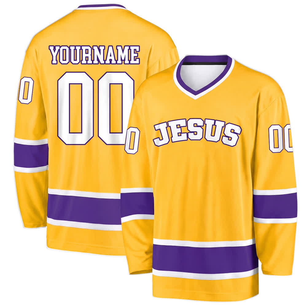 Christianartworkshop Bold JESUS Faith Statement Name & Number Customized Hockey Jersey - Yellow - 5XL - Name & Number Customized - image 10