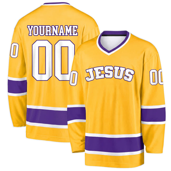 Christianartworkshop Bold JESUS Faith Statement Name & Number Customized Hockey Jersey - Yellow - 5XL - Name & Number Customized - image 10
