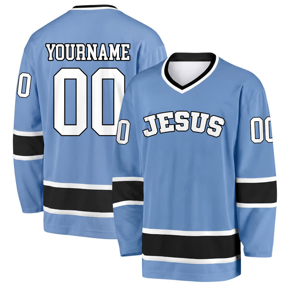 Christianartworkshop Bold JESUS Faith Statement Name & Number Customized Hockey Jersey - Sky Blue - 5XL - Name & Number Customized - image 15