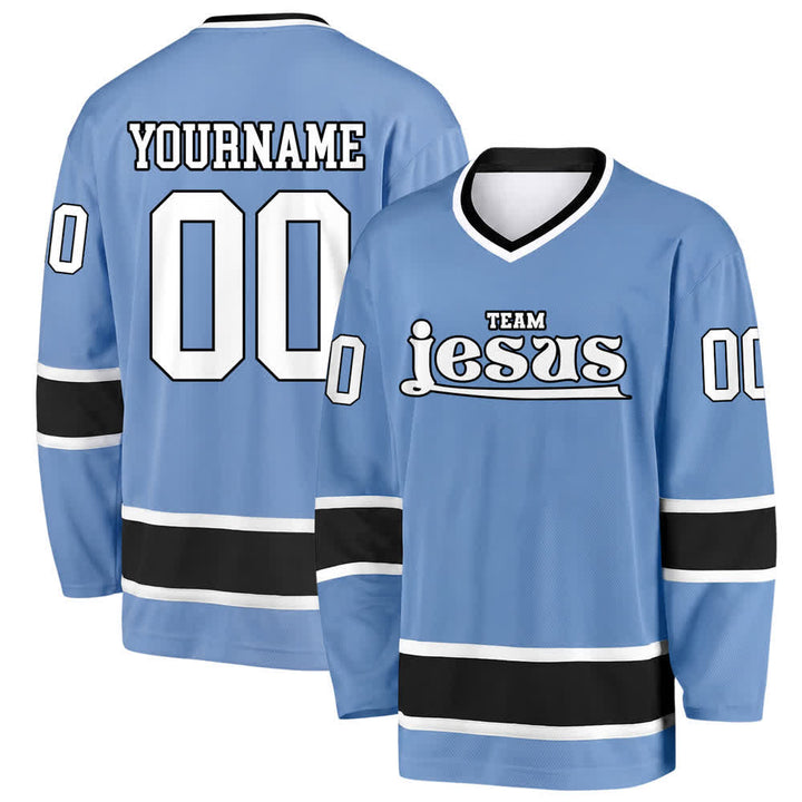 Christianartworkshop Team Jesus Faith Motif Name & Number Customized Hockey Jersey - Sky Blue - 5XL - Name & Number Customized - image 0