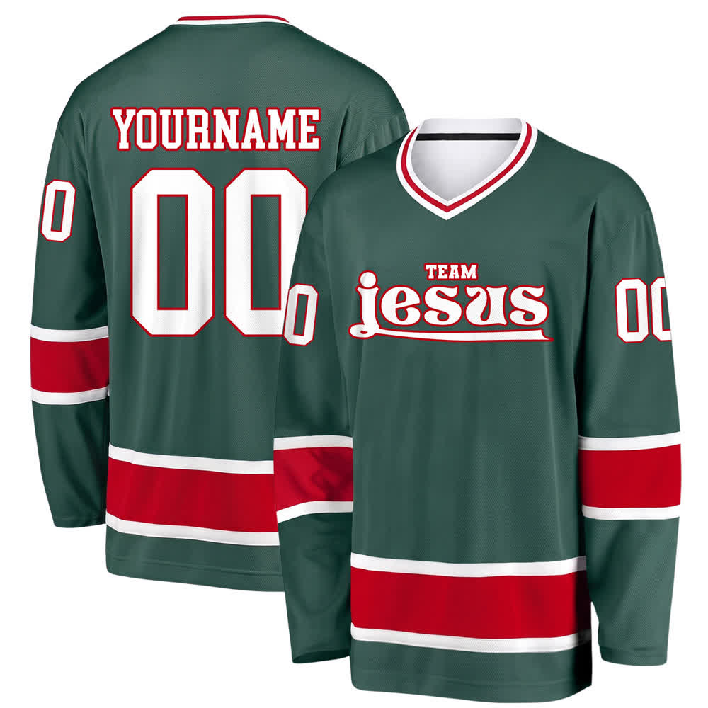 Christianartworkshop Team Jesus Faith Motif Name & Number Customized Hockey Jersey - Army Green - 5XL - Name & Number Customized - image 20
