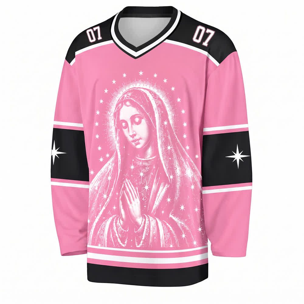 Christianartworkshop Pink Madonna Star Long Sleeve Hockey Jersey - image 1