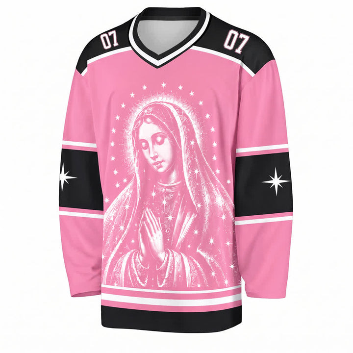 Christianartworkshop Pink Madonna Star Long Sleeve Hockey Jersey - image 1