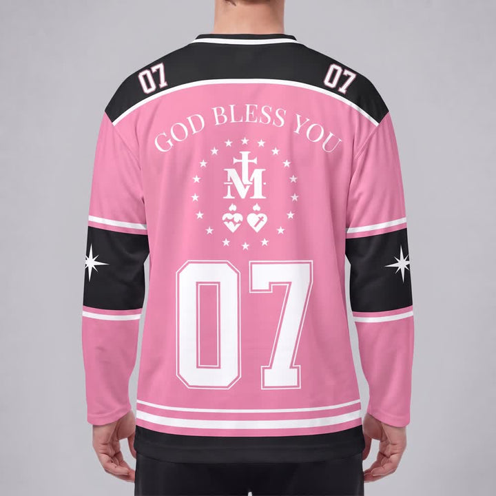 Christianartworkshop Pink Madonna Star Long Sleeve Hockey Jersey - image 4