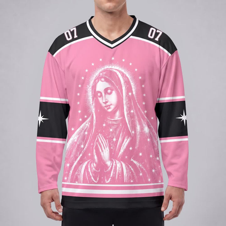 Christianartworkshop Pink Madonna Star Long Sleeve Hockey Jersey - image 3