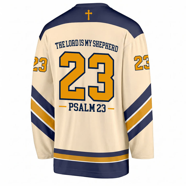 Christianartworkshop Psalm 23 Shepherd Verse Navy Gold Hockey Jersey - image 2