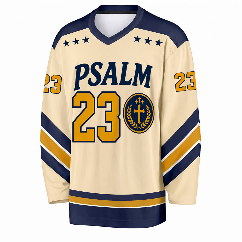Christianartworkshop Psalm 23 Shepherd Verse Navy Gold Hockey Jersey - image 1