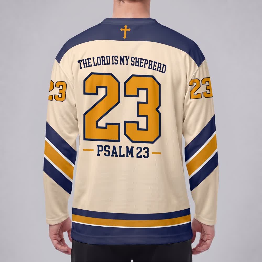 Christianartworkshop Psalm 23 Shepherd Verse Navy Gold Hockey Jersey - image 4
