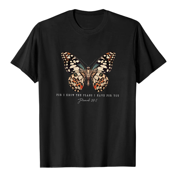 Christianartworkshop Modern Style Quote Butterfly Jeremiah 29:11 Short Sleeve T-shirt - Black - 2XL - image 0