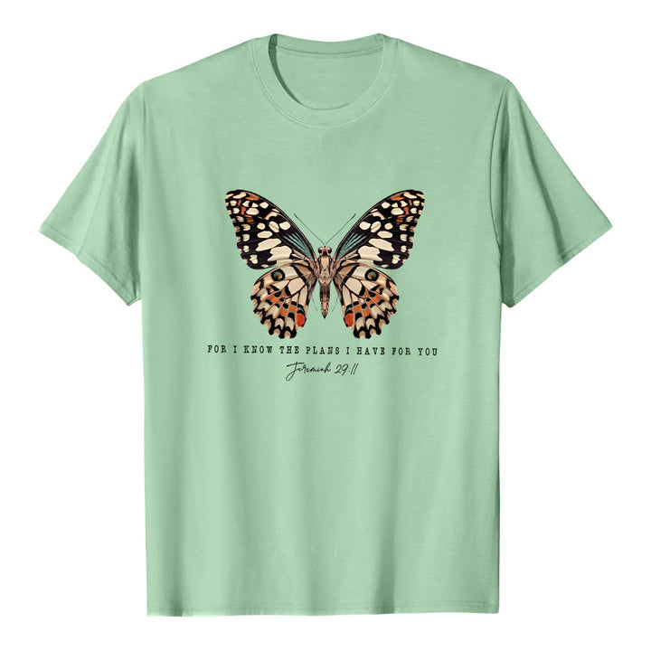 Christianartworkshop Modern Style Quote Butterfly Jeremiah 29:11 Short Sleeve T-shirt - Light Green - 2XL - image 8