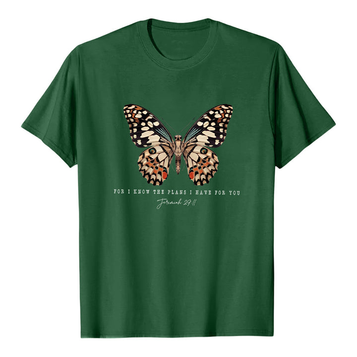 Christianartworkshop Modern Style Quote Butterfly Jeremiah 29:11 Short Sleeve T-shirt - Dark Green - 2XL - image 6
