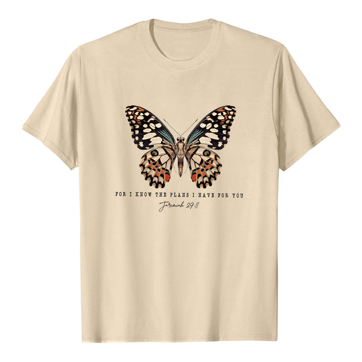 Christianartworkshop Modern Style Quote Butterfly Jeremiah 29:11 Short Sleeve T-shirt - Khaki - 2XL - image 4