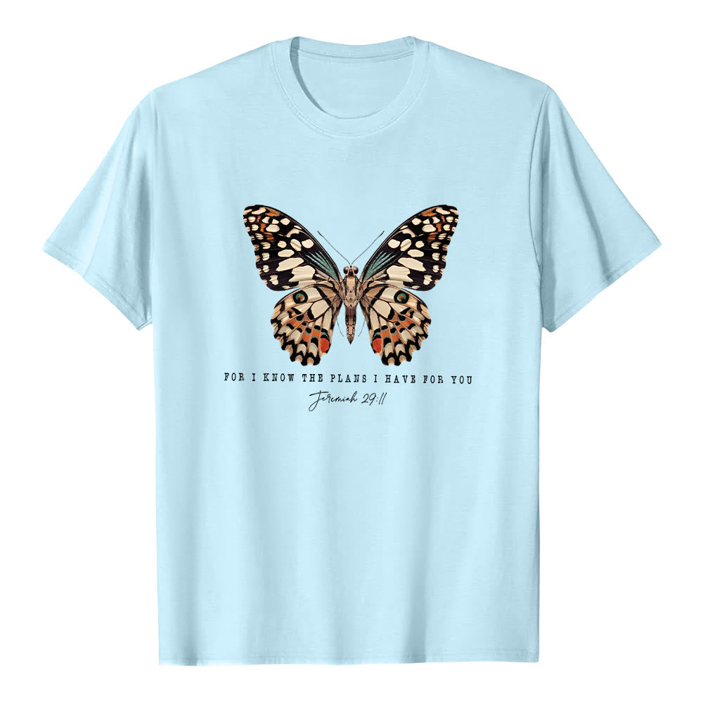 Christianartworkshop Modern Style Quote Butterfly Jeremiah 29:11 Short Sleeve T-shirt - Blue - 2XL - image 14