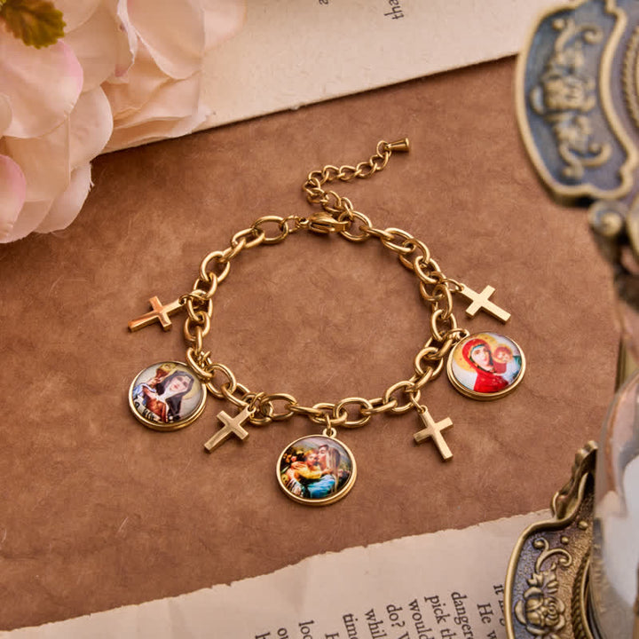 Christianartworkshop Dangle Jesus & Our Lady Medal Set With Cross Pendants: Badge of Heavenly Grace - Our Lady A - image 3