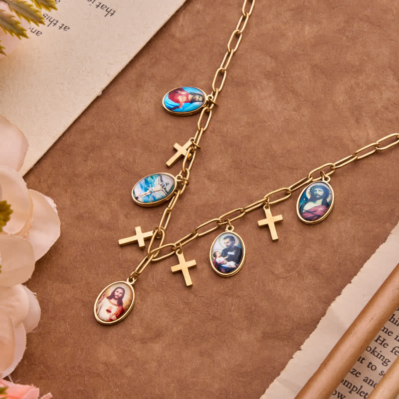 Christianartworkshop Dangle Jesus & Our Lady Medal Set With Cross Pendants: Badge of Heavenly Grace - Jesus B - image 4