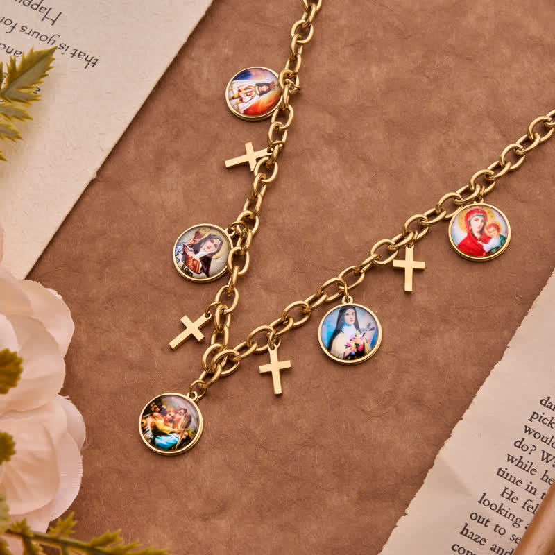 Christianartworkshop Dangle Jesus & Our Lady Medal Set With Cross Pendants: Badge of Heavenly Grace - Our Lady B - image 5