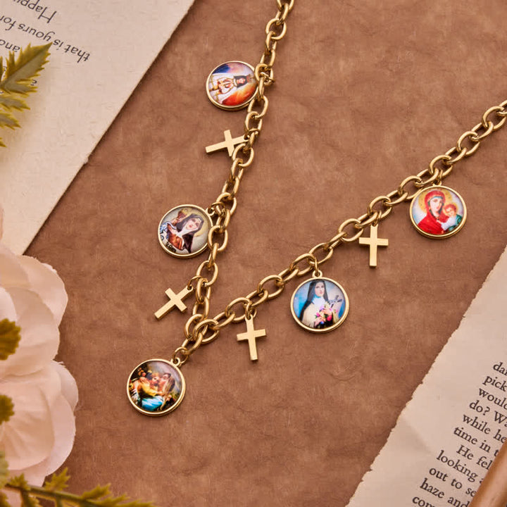 Christianartworkshop Dangle Jesus & Our Lady Medal Set With Cross Pendants: Badge of Heavenly Grace - Our Lady B - image 5