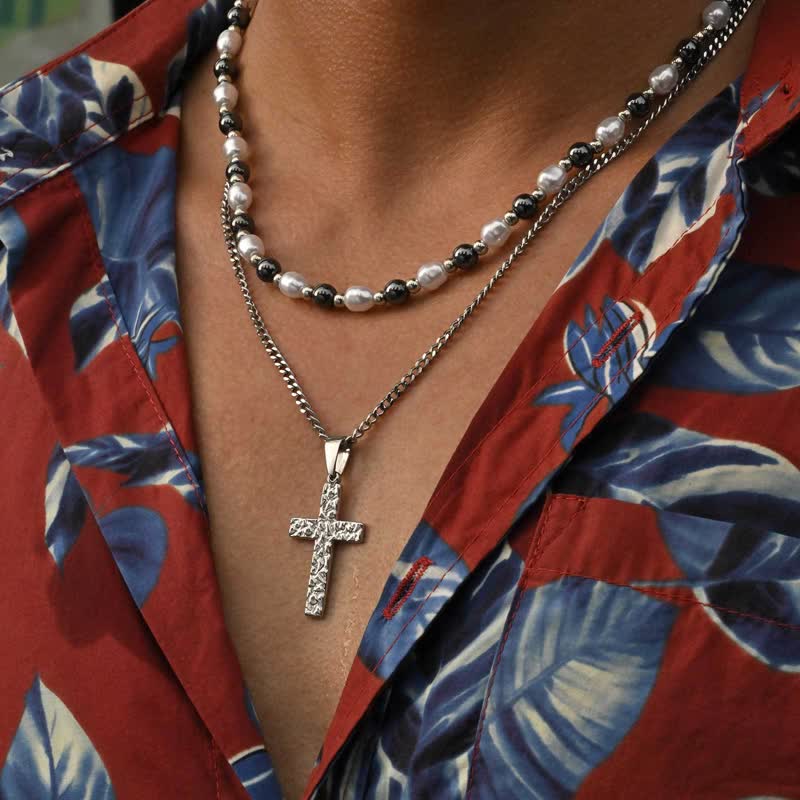 Christianartworkshop Layer‑Ready Cross Crucifix Pendant Necklace Keepsake Of Quiet Sacred Resolve - Cross & Beaded Chain - image 0