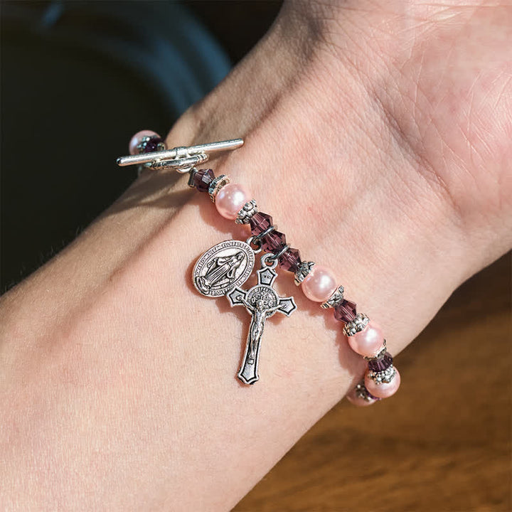 Christianartworkshop Toggle‑Clasp Bracelet With Our Lady Medal & Crucifix: Token of Peaceful Solace - image 2