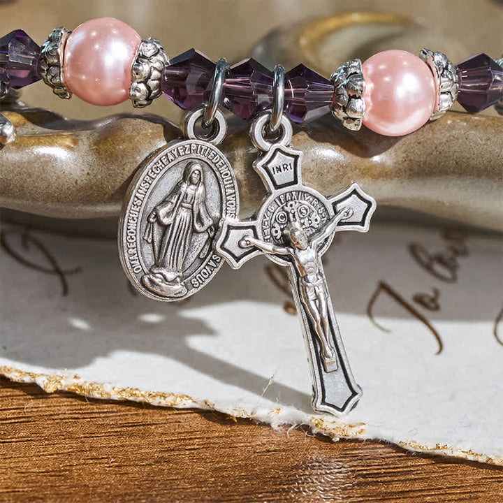 Christianartworkshop Toggle‑Clasp Bracelet With Our Lady Medal & Crucifix: Token of Peaceful Solace - image 4