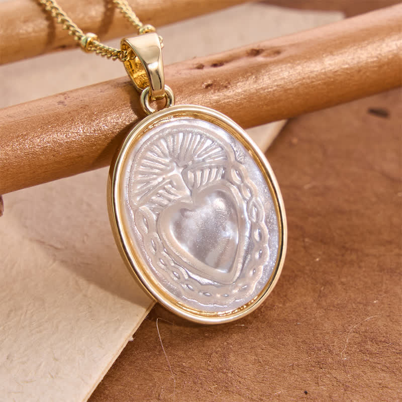 FREE Today: Natural White Pearl Saint Necklace: Sacred Heart, Jesus, Our Lady & St. Michael - Sacred Heart - image 1