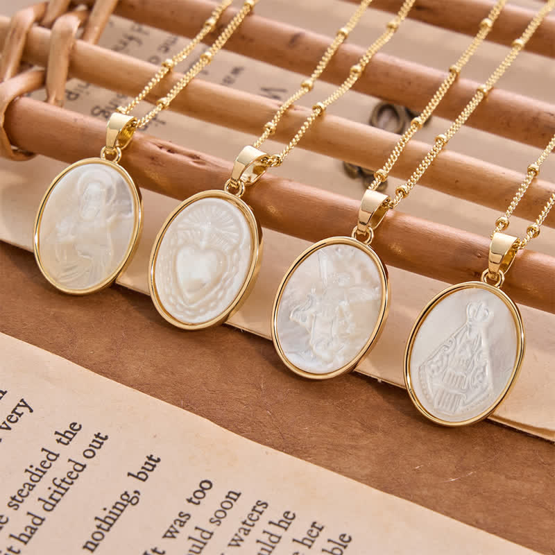 Christianartworkshop Natural White Pearl Saint Necklace: Sacred Heart, Jesus, Our Lady & St. Michael - image 0
