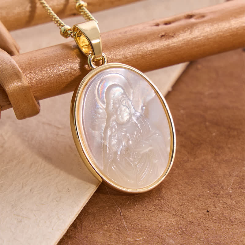Christianartworkshop Natural White Pearl Saint Necklace: Sacred Heart, Jesus, Our Lady & St. Michael - Jesus - image 3