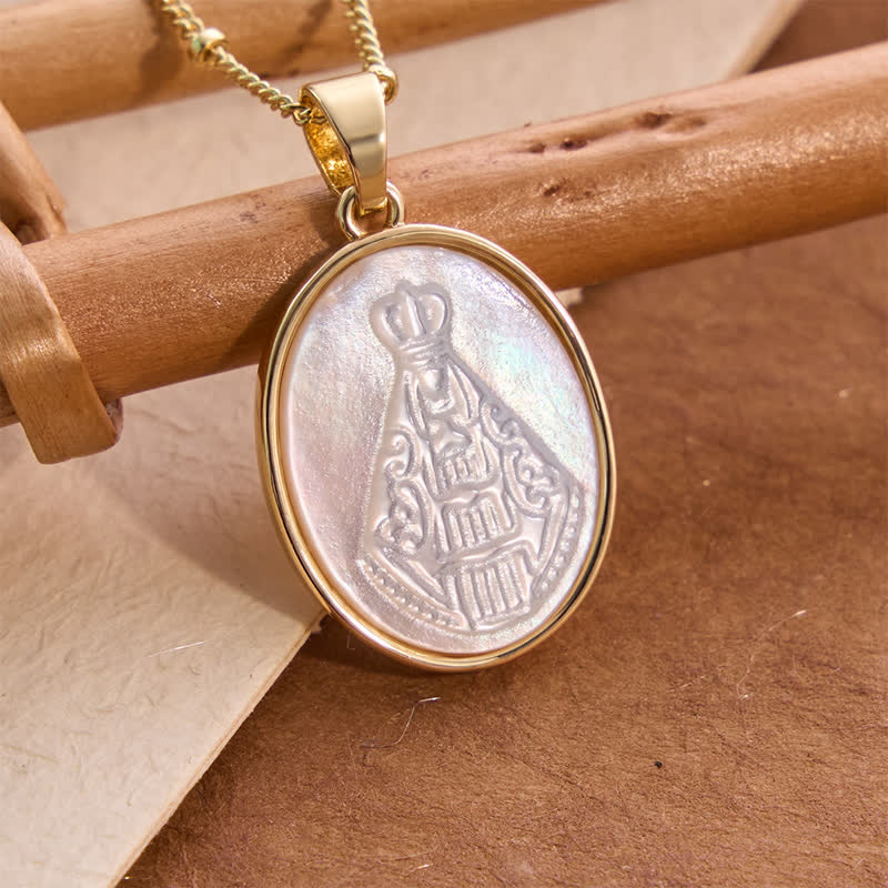 Christianartworkshop Natural White Pearl Saint Necklace: Sacred Heart, Jesus, Our Lady & St. Michael - Our Lady of Aparecida - image 7