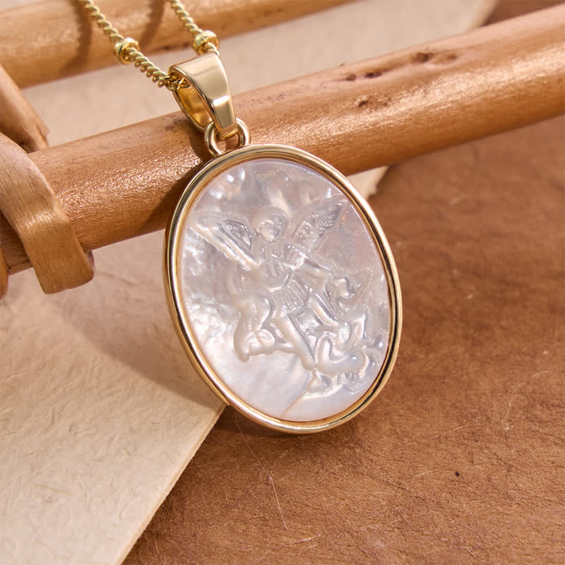 Christianartworkshop Natural White Pearl Saint Necklace: Sacred Heart, Jesus, Our Lady & St. Michael - St. Michael - image 5