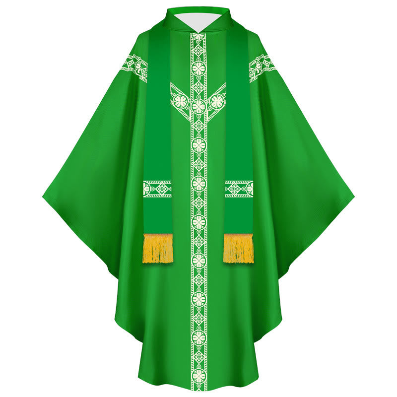 Christianartworkshop Medieval Cloak Clergy Robe with Golden Religious Patterns - Green - One Size Fits All (Length 130cm) - image 1