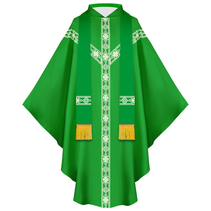 Christianartworkshop Medieval Cloak Clergy Robe with Golden Religious Patterns - Green - One Size Fits All (Length 130cm) - image 1
