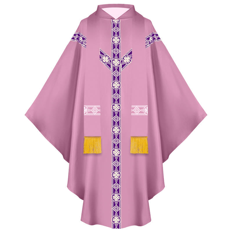 Christianartworkshop Medieval Cloak Clergy Robe with Golden Religious Patterns - Pink - One Size Fits All (Length 130cm) - image 3