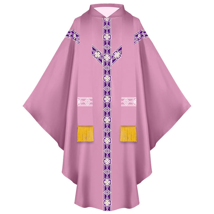 Christianartworkshop Medieval Cloak Clergy Robe with Golden Religious Patterns - Pink - One Size Fits All (Length 130cm) - image 3