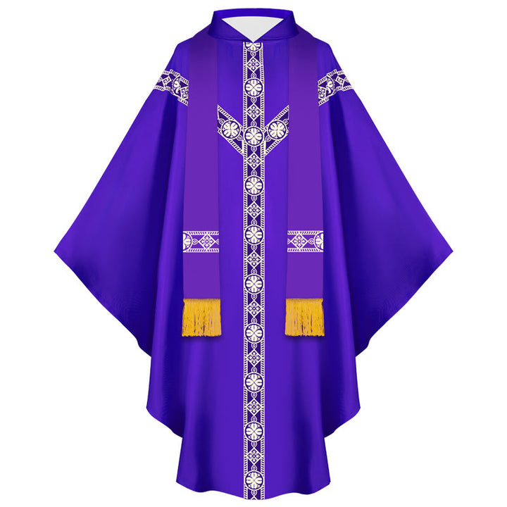 Christianartworkshop Medieval Cloak Clergy Robe with Golden Religious Patterns - Purple - One Size Fits All (Length 130cm) - image 2