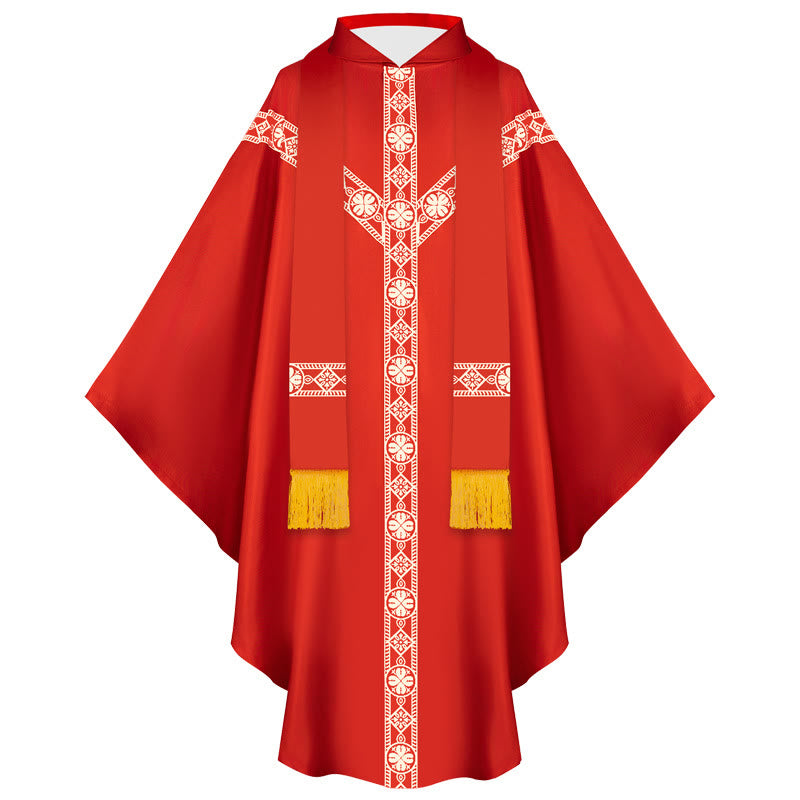 Christianartworkshop Medieval Cloak Clergy Robe with Golden Religious Patterns - Red - One Size Fits All (Length 130cm) - image 0