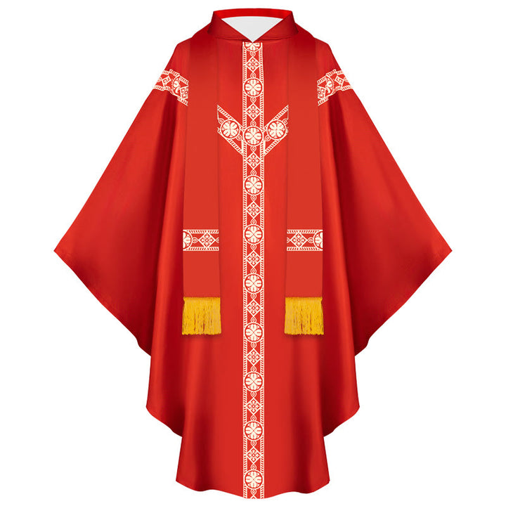 Christianartworkshop Medieval Cloak Clergy Robe with Golden Religious Patterns - Red - One Size Fits All (Length 130cm) - image 0
